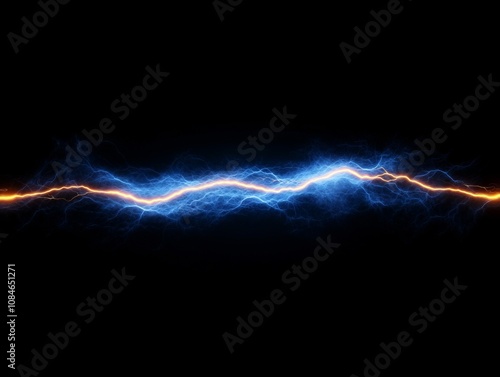 A blue and orange lightning bolt on a black background