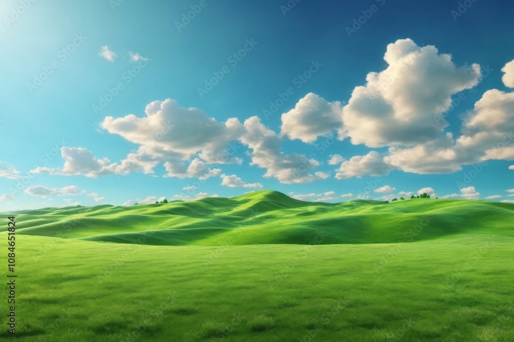 Green Grass field on Small Hills and Blue Sunny Sky, Green Hills Wallpaper, Green Hills Landscape, Green Field Landscape, green meadow and blue sky, AI Generative Green Grass field on Small Hills and Blue Sunny Sky, Green Hills Wallpaper, Green Hills Landscape, Green Field Landscape, green meadow and blue sky, AI Generative