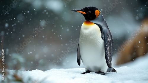 a penguin standing on snow