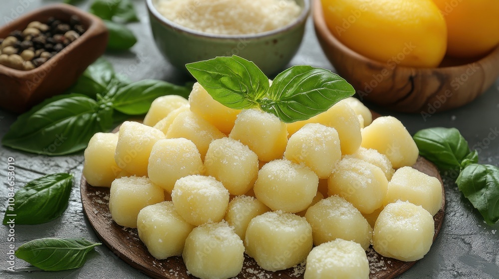 a pile of gnocchi with a leaf a pile of gnocchi with a leaf