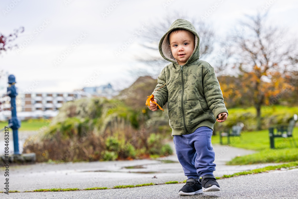 Toddler Enjoying a Stroll in a Scenic Park Toddler Enjoying a Stroll in a Scenic Park