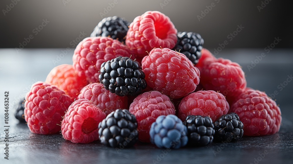 a pile of raspberries and blackberries a pile of raspberries and blackberries