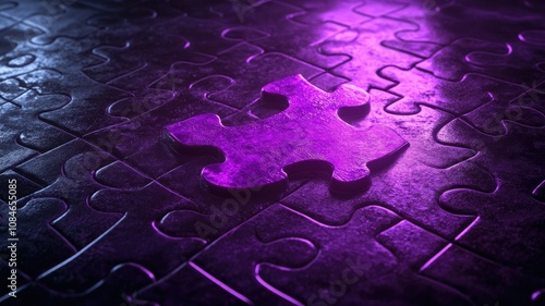 Purple puzzle piece and whole board lit with dramatic lighting