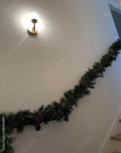 Interior Christmas decoration, stairway, Christmas garland photo