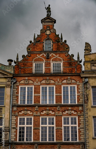 Gothic facades of ancient houses in the Old Town of Gdansk