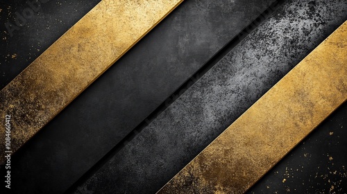 Abstract gold and black diagonal stripes on grunge texture.