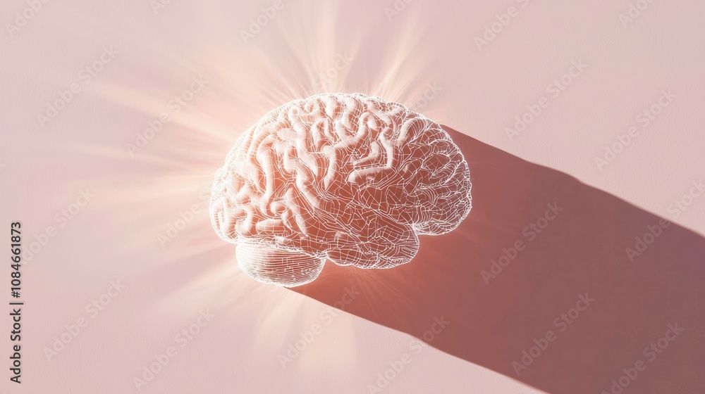 Innovative brain visualization creative studio digital rendering soft pink background elevated perspective concept of neuroscience and creativity Innovative brain visualization creative studio digital rendering soft pink background elevated perspective concept of neuroscience and creativity