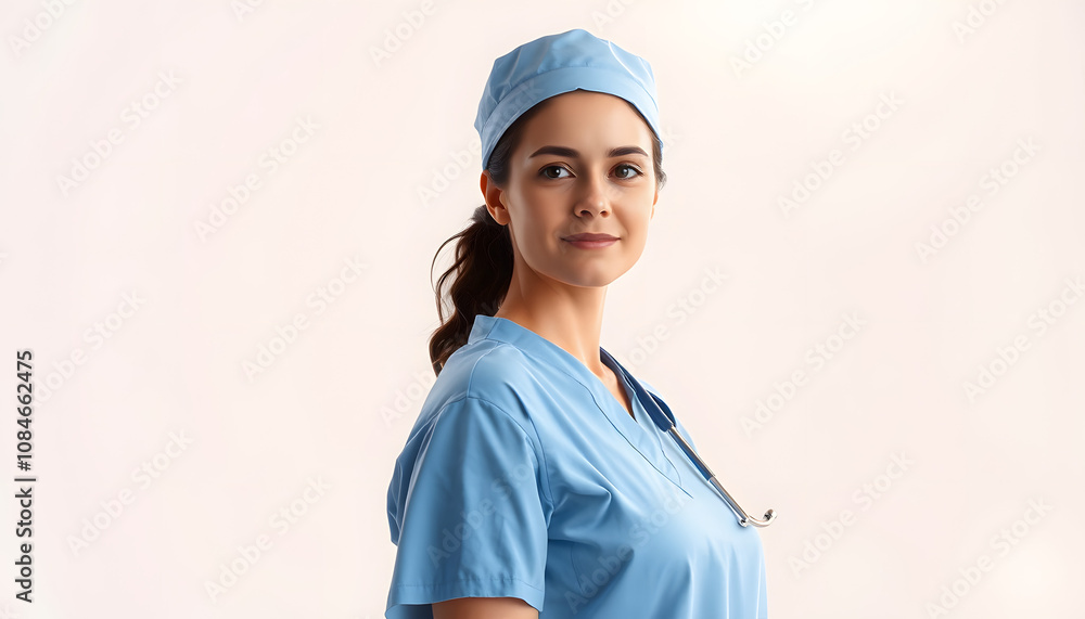 Nurse in front of a bright background isolated with white highlights, png Nurse in front of a bright background isolated with white highlights, png
