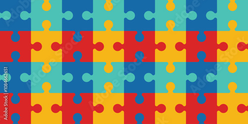 Colorful puzzles vector background. Symbol of autism or National Mentoring Month 