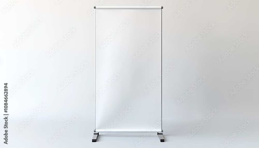 A blank white retractable banner stand isolated on a white background. A blank white retractable banner stand isolated on a white background.