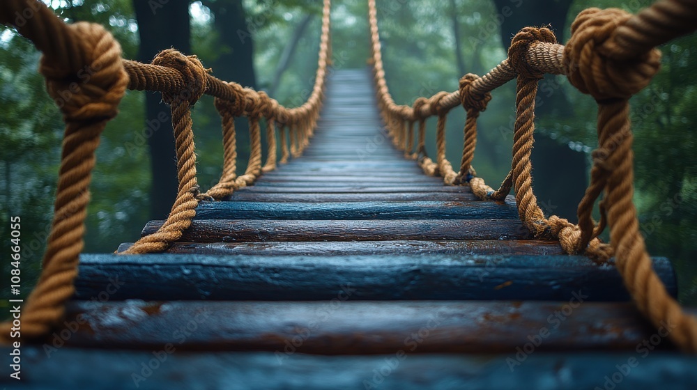Fototapeta premium a wooden bridge with ropes