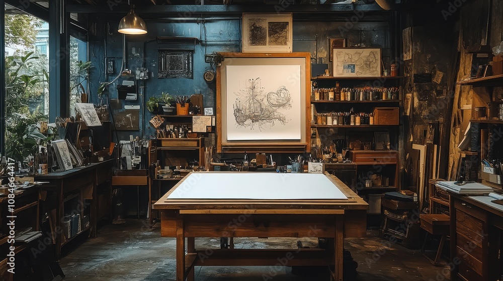 a wooden drawing table with a white sheet a wooden drawing table with a white sheet