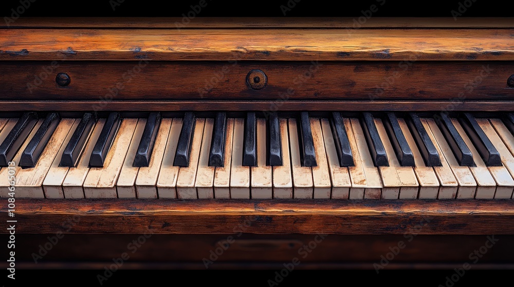 a wooden piano with black and white keys a wooden piano with black and white keys