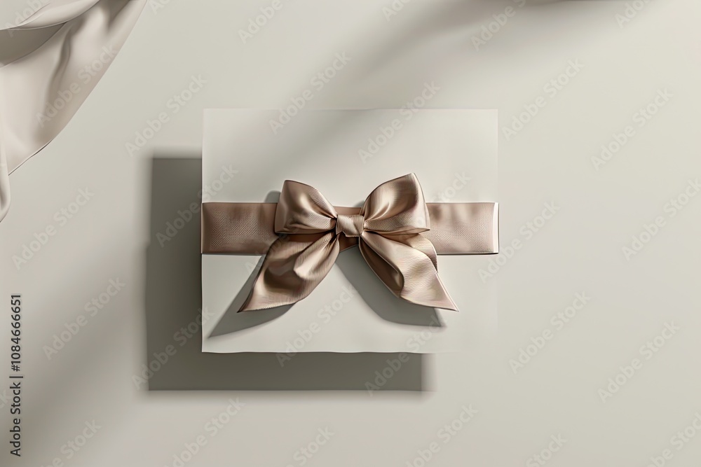 A white gift box with a gold ribbon and bow on a white background. A white gift box with a gold ribbon and bow on a white background.