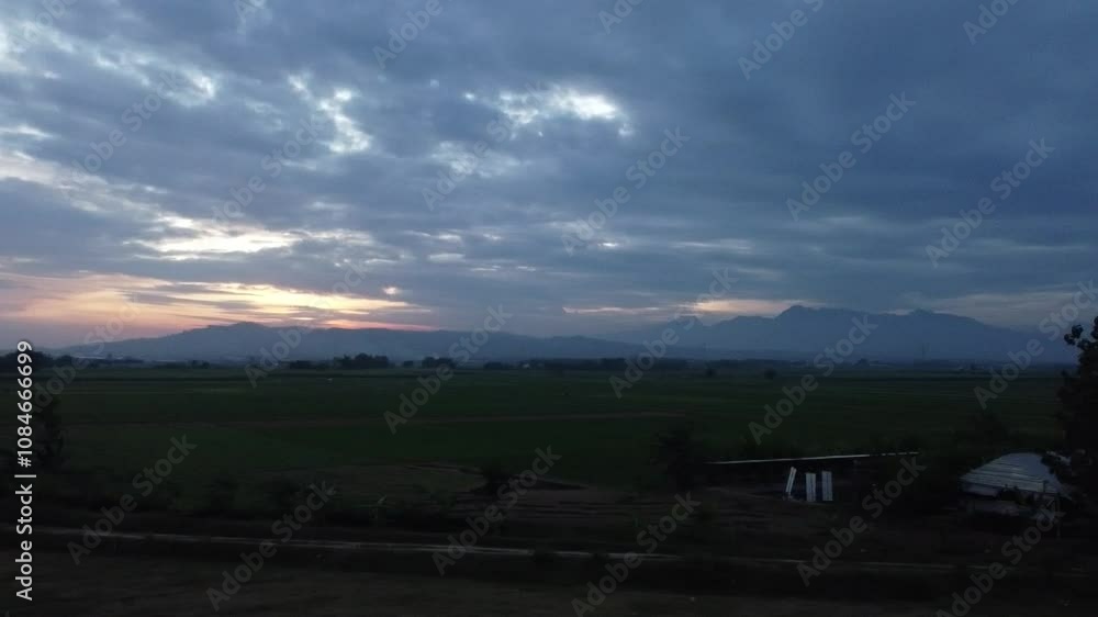 sunset, rice fields and highways sunset, rice fields and highways