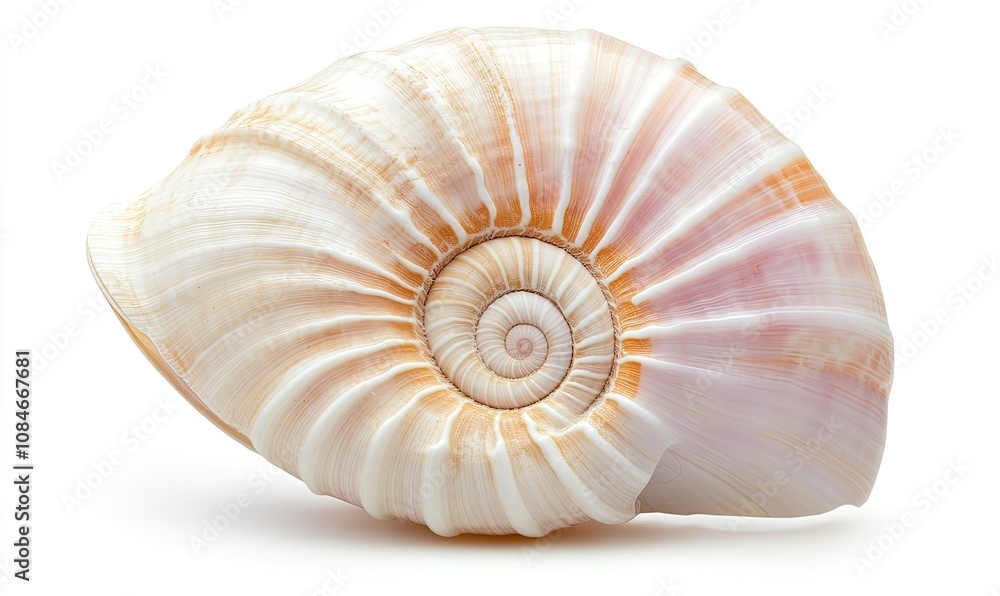 Close-up of a spiral seashell on white background. Close-up of a spiral seashell on white background.