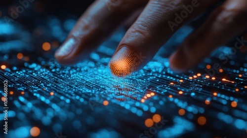 biometric cyber security system and access control concept businessman access security personal financial data on scan fingerprint identificatio