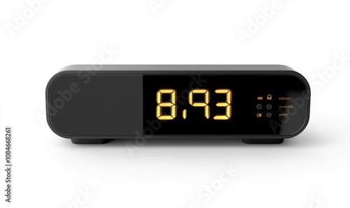 Modern black digital alarm clock displaying 893 on a white background.