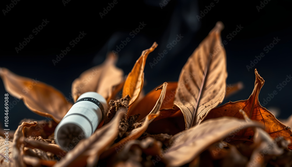 Cigarette. Cigarette and tobacco leaves close-up. Selective focus. Bad habits isolated with white highlights, png Cigarette. Cigarette and tobacco leaves close-up. Selective focus. Bad habits isolated with white highlights, png