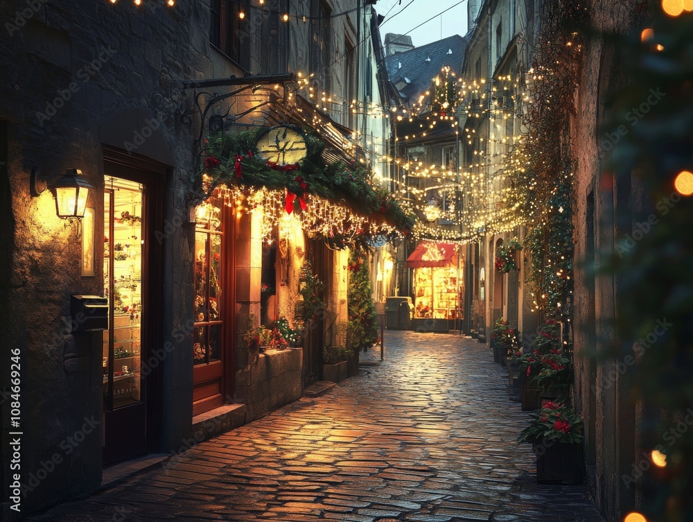 Fototapeta premium Enchanting Christmas Evening with a Magical Atmosphere and Festive Lights