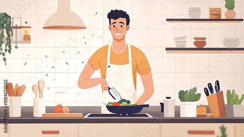 Man Cooking in a Minimalist Kitchen