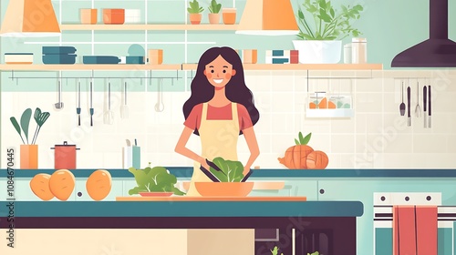 Woman Preparing a Healthy Meal in the Kitchen