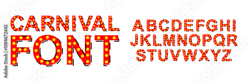 Vector Carnival Neon alphabet font on white background.
