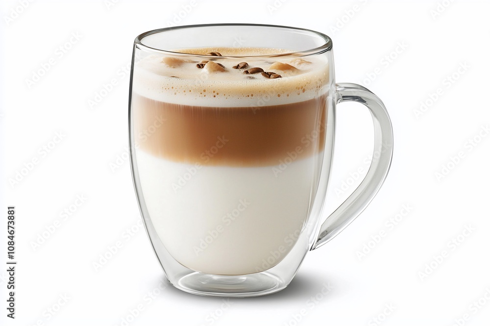 Delicious Layered Coffee Drink in a Clear Glass Mug Delicious Layered Coffee Drink in a Clear Glass Mug