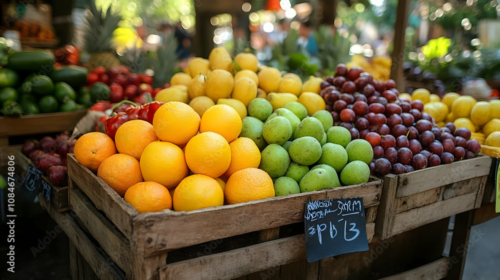 Fresh Fruit Display in Wooden Crate - Photo Fresh Fruit Display in Wooden Crate - Photo