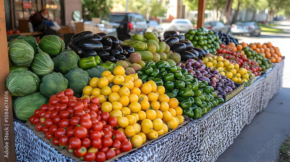 Fototapeta premium Colorful Produce Stall with Vegetables & Fruit Photo