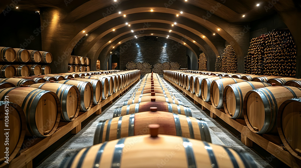 Wine Cellar Interior with Wooden Barrels - Realistic Photo Wine Cellar Interior with Wooden Barrels - Realistic Photo