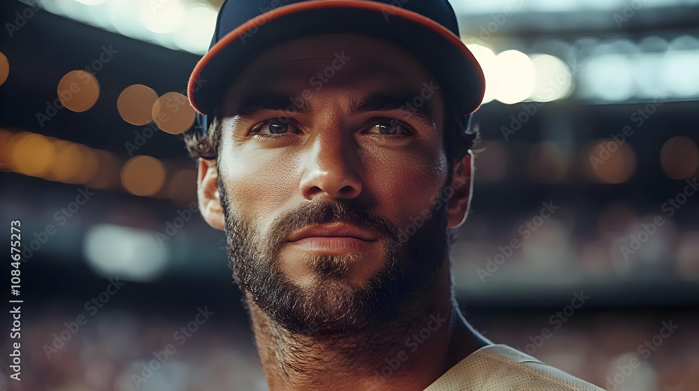 Baseball Player Portrait - Man in a White Jersey and Baseball Cap Baseball Player Portrait - Man in a White Jersey and Baseball Cap