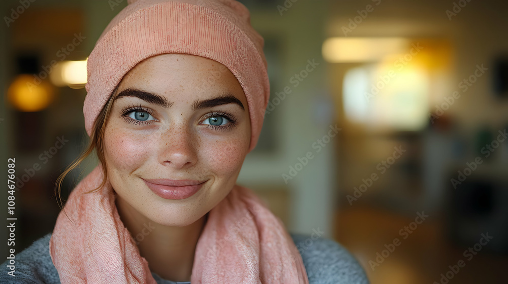Portrait of a Woman in a Pink Beanie Portrait of a Woman in a Pink Beanie