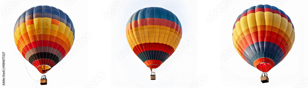 Fototapeta premium Three colorful hot air balloons against a white background.