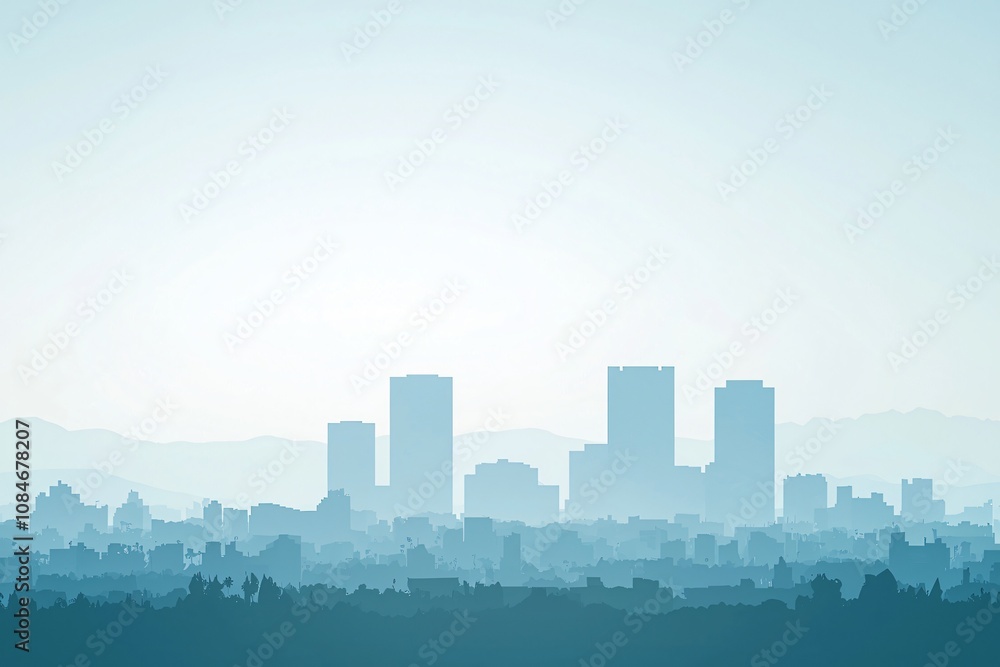 Naklejka premium Silhouetted Cityscape: A Serene Urban Dawn