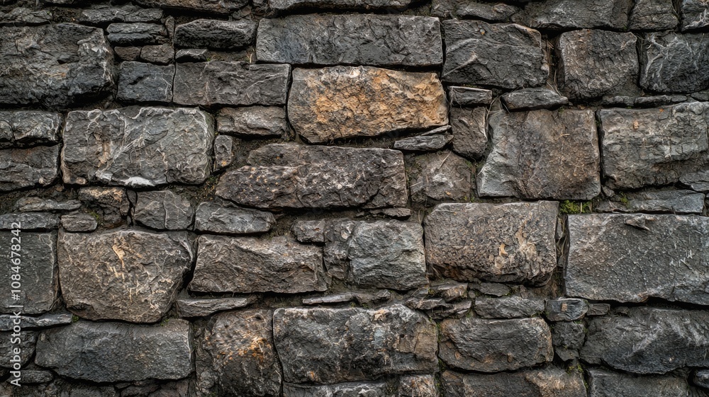 Fototapeta premium A Rugged Stone Wall with Irregularly Shaped Stones