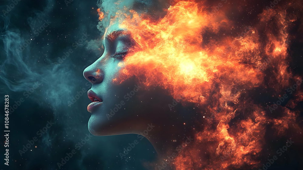 Abstract Illustration of a Woman with Fire and Smoke Abstract Illustration of a Woman with Fire and Smoke