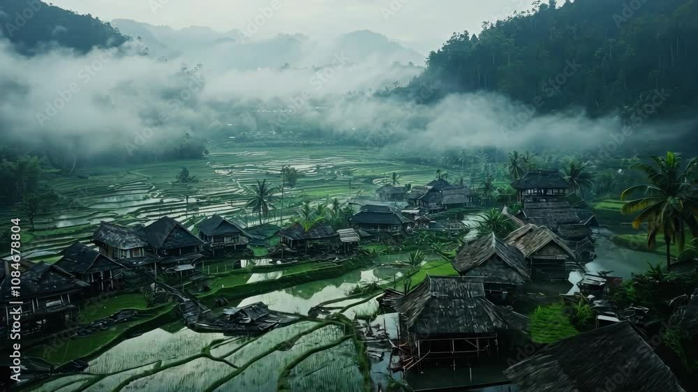 Misty Mountain Village: A Breathtaking View of Rice Terraces Misty Mountain Village: A Breathtaking View of Rice Terraces
