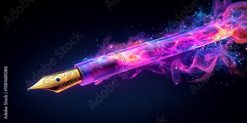 A Vibrant Fountain Pen Creates Colorful Wisps of Smoke While Writing on a Dark Background, Showcasing Creativity and Artistic Expression in the Evening Hours