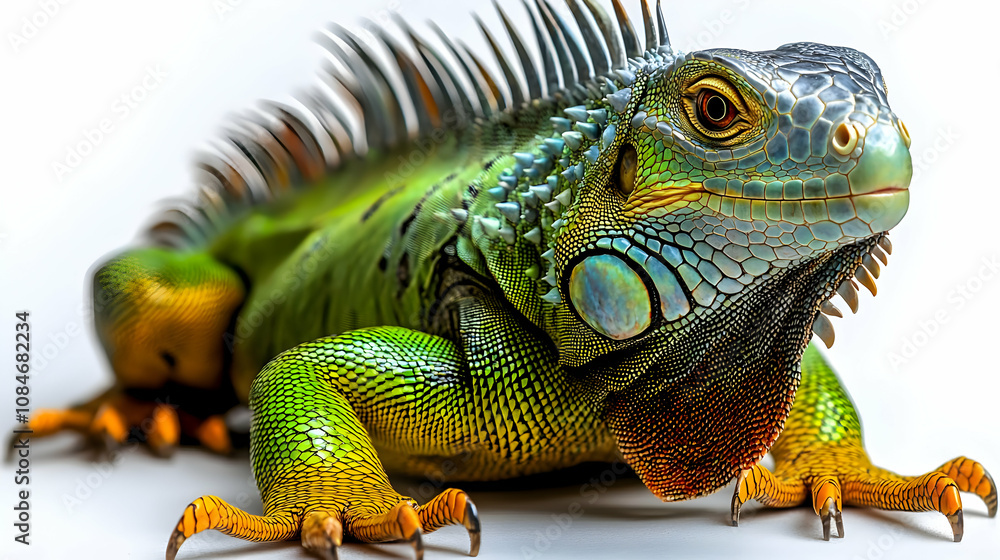 Green Iguana with Orange Claws - Realistic Animal Image Green Iguana with Orange Claws - Realistic Animal Image