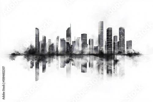 Monochrome Cityscape Reflection: A Minimalist Urban Landscape