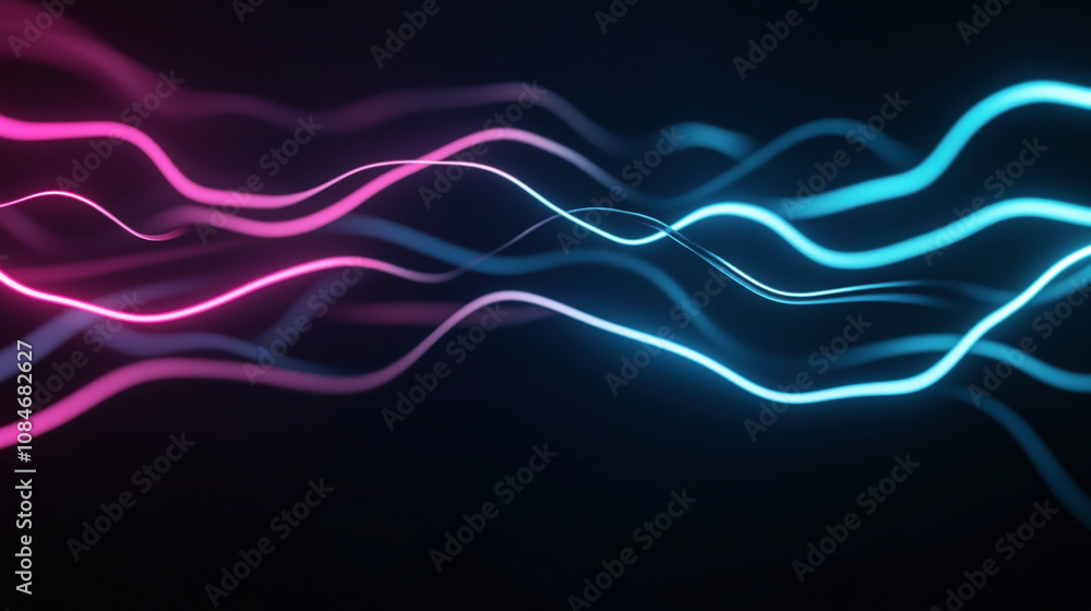 Abstract background with glowing pink and blue wavy lines on a dark backdrop, creating a futuristic and dynamic visual effect. Abstract background with glowing pink and blue wavy lines on a dark backdrop, creating a futuristic and dynamic visual effect.