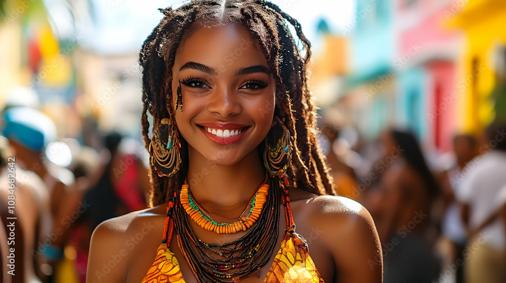 Smiling Woman with Dreads in Crowd Photo Smiling Woman with Dreads in Crowd Photo
