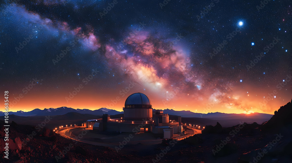 Observatory Under Milky Way Starscape - Realistic Image Observatory Under Milky Way Starscape - Realistic Image
