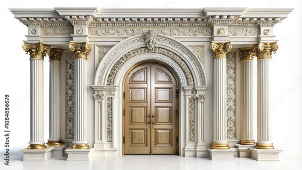 Obraz premium Elegant Classical Door with Ornate Columns and Arch - Product Photography on Isolated White Background for Home Decor, Architecture, and Design Inspiration