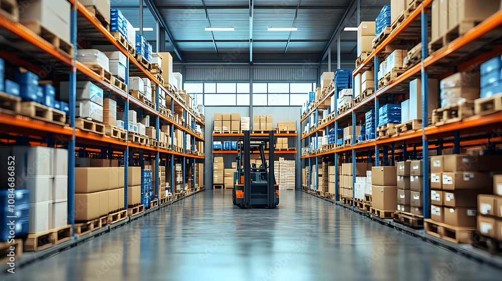 Warehouse Interior with Forklift - 3D Illustration Warehouse Interior with Forklift - 3D Illustration