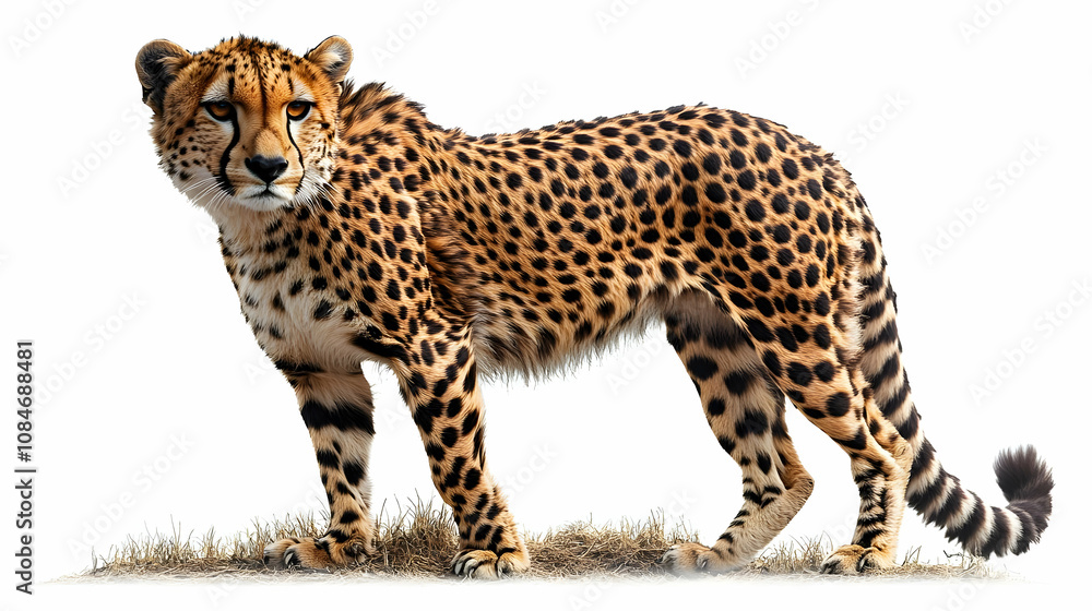 Cheetah Standing on Grass Realistic Image Cheetah Standing on Grass Realistic Image