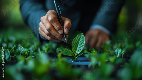 esg environmental social governance strategy investment business concept businessman checking mark on checklist with checkmark on virtual screen sustainable and ethical organization developmen