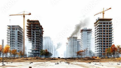 Construction Site with Cranes and High-Rise Buildings