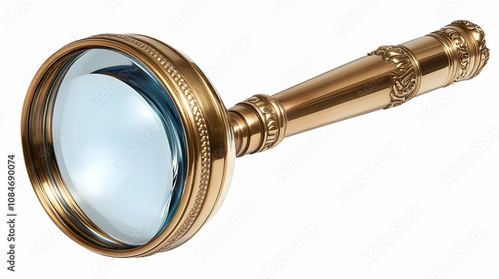 Antique Magnifying Glass with Ornate Handle - Realistic Image Antique Magnifying Glass with Ornate Handle - Realistic Image